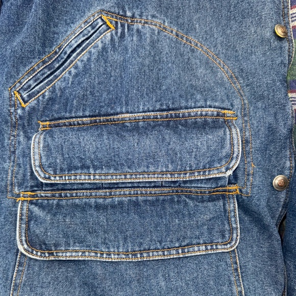 Vintage Maxwear Flannel Lined Denim Chore/Barn Jacket with Leather Collar M-XL - Picture 8 of 12